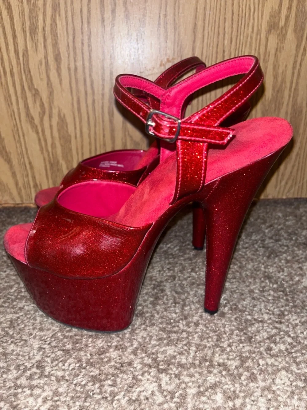Adore-709GP Red Glitter 7in Sandals Pole Dance Stripper Heels Glitterati Sparkle - Picture 2 of 11
